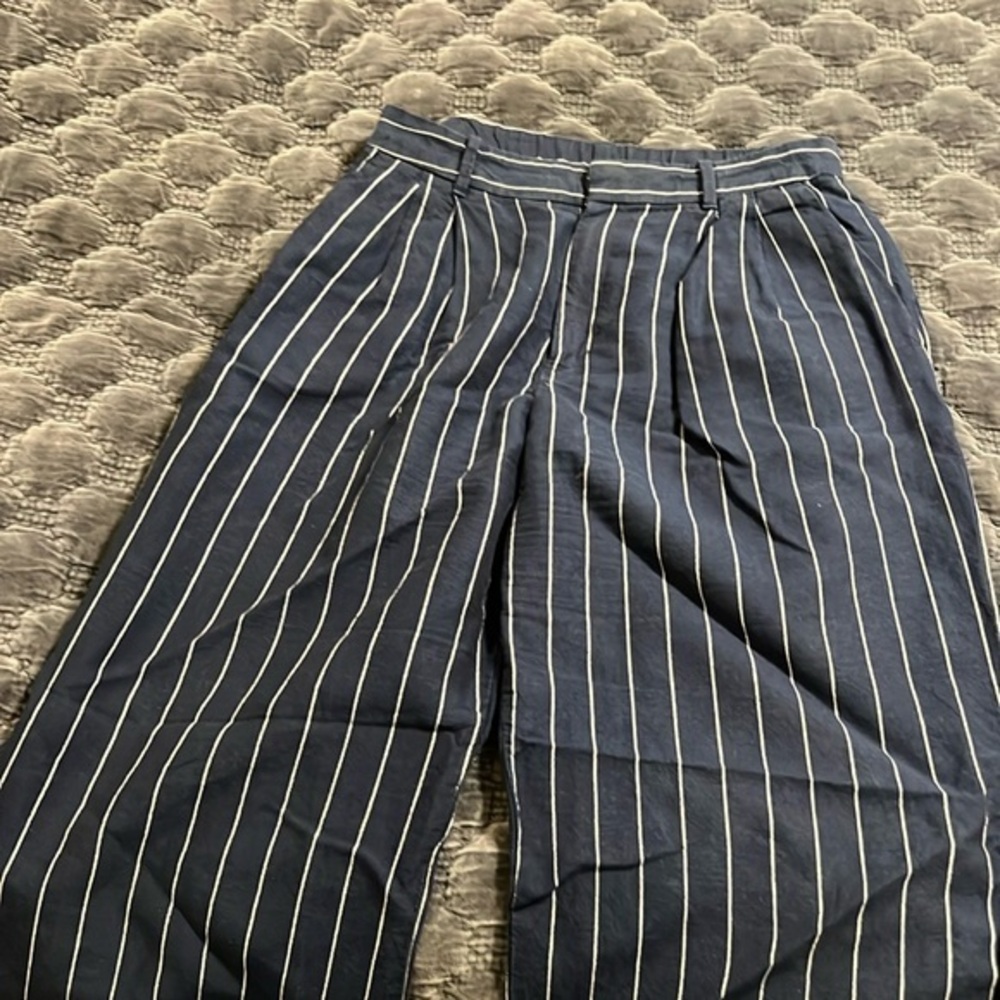 Gap Linen pinstripe pleated wide leg pants size 10